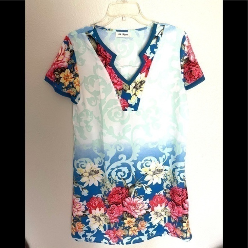 LA REYNA multicolor floral tunic dress size large
